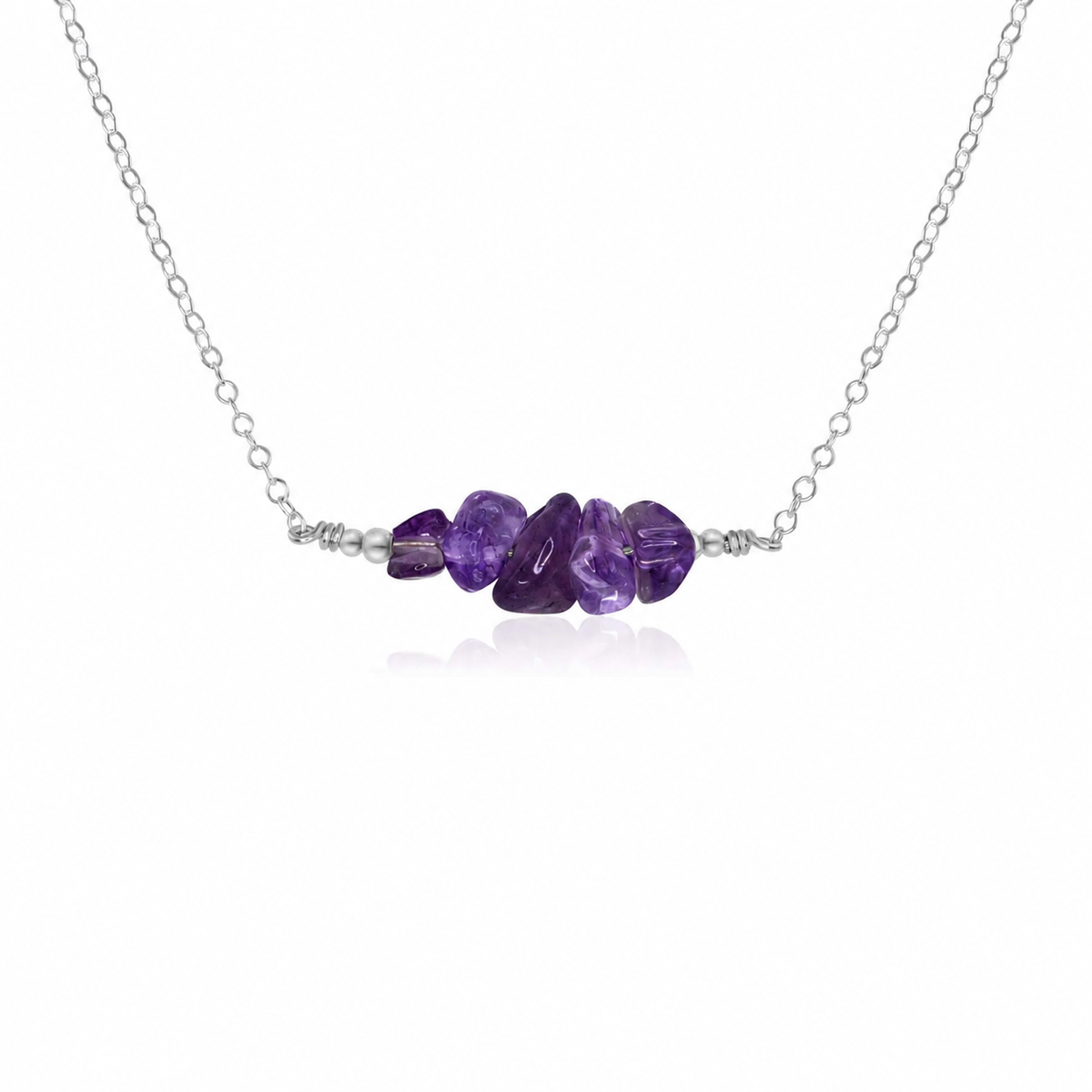 Amethyst Crystal Chip Bead Bar Necklace