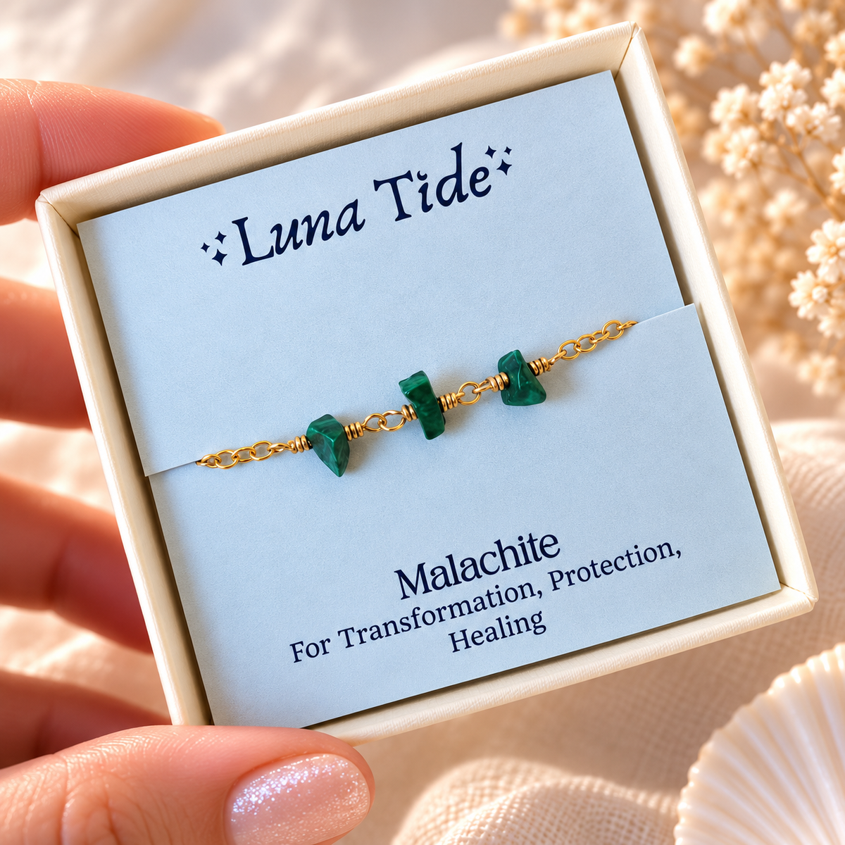 Malachite Crystal Beaded Chain Bracelet