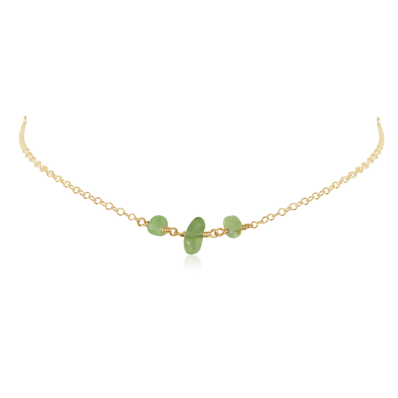 Beaded Chain Choker - Prehnite - 14K gold fill - Luna Tide Handmade Jewellery