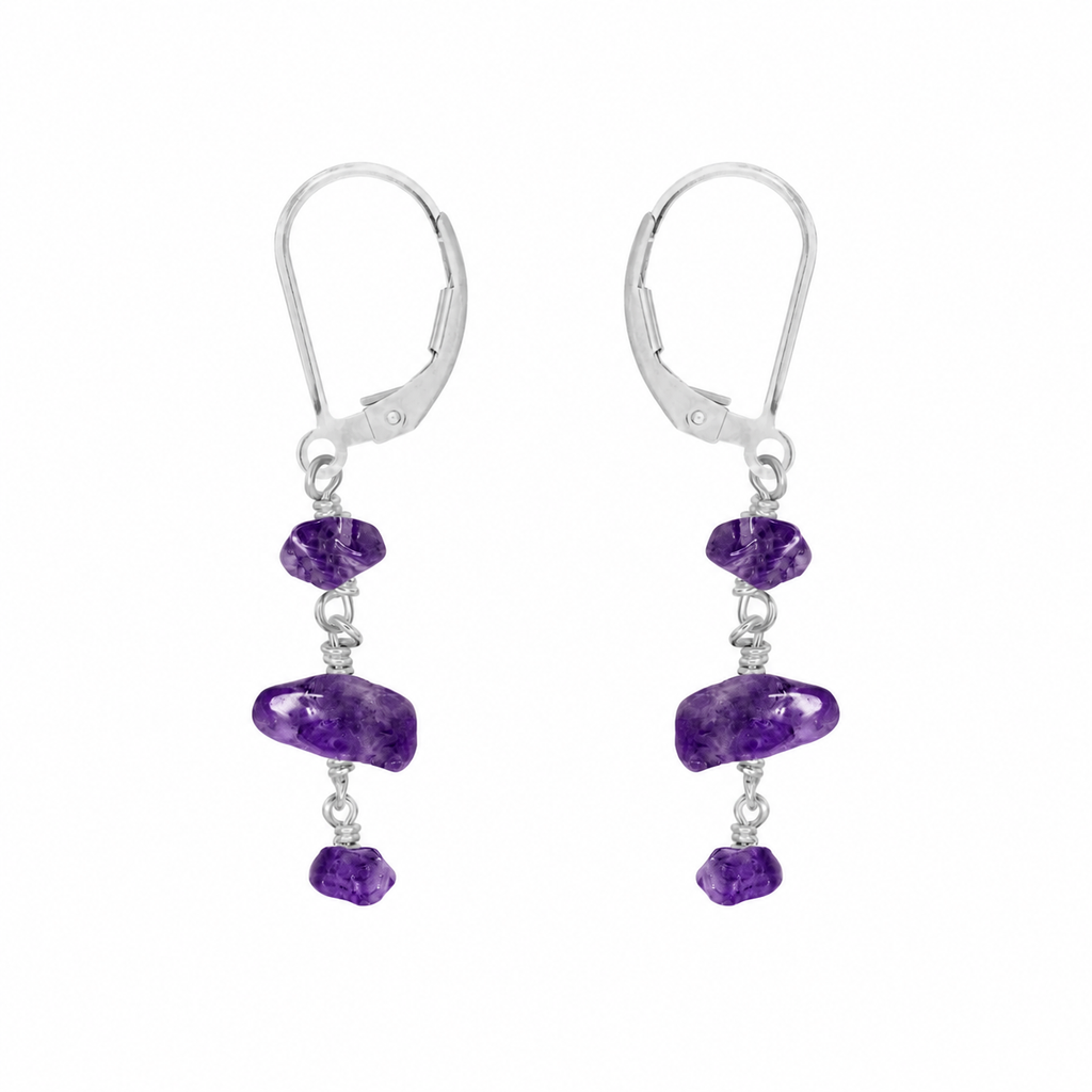 Amethyst Crystal Beaded Chain Dangle Leverback Earrings