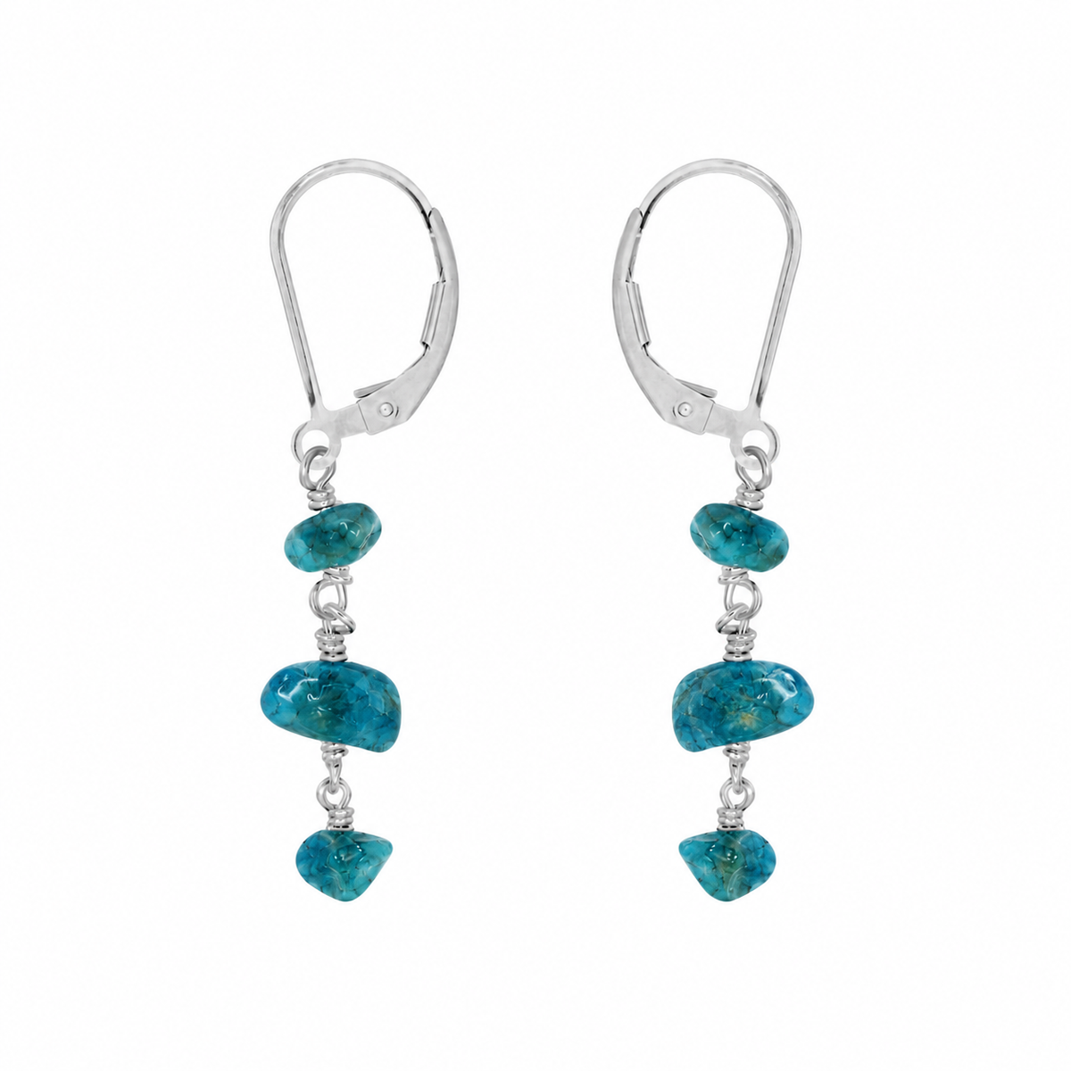 Apatite Crystal Beaded Chain Dangle Leverback Earrings