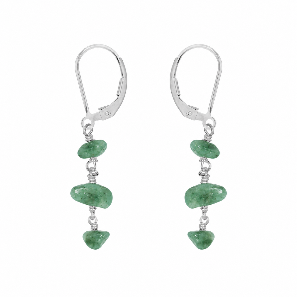 Aventurine Crystal Beaded Chain Dangle Leverback Earrings
