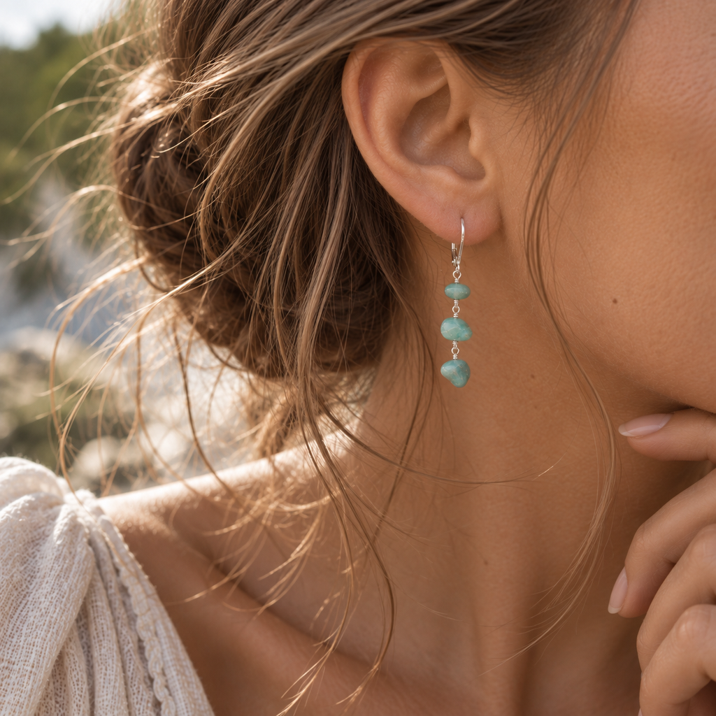 Amazonite Crystal Beaded Chain Dangle Leverback Earrings
