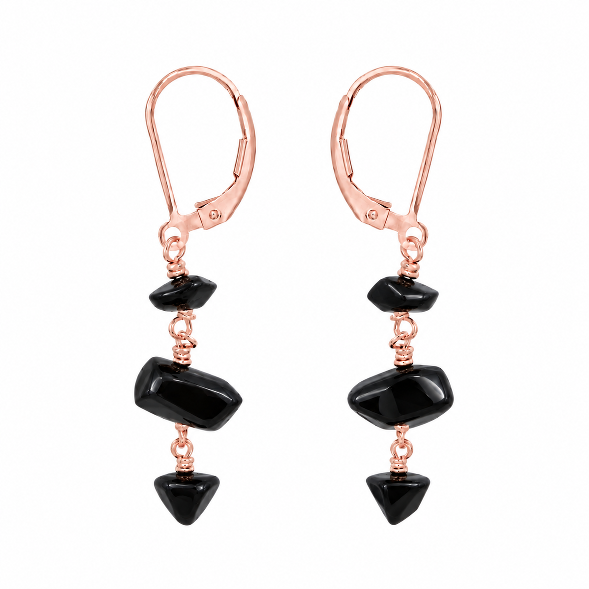 Black Onyx Crystal Beaded Chain Dangle Leverback Earrings