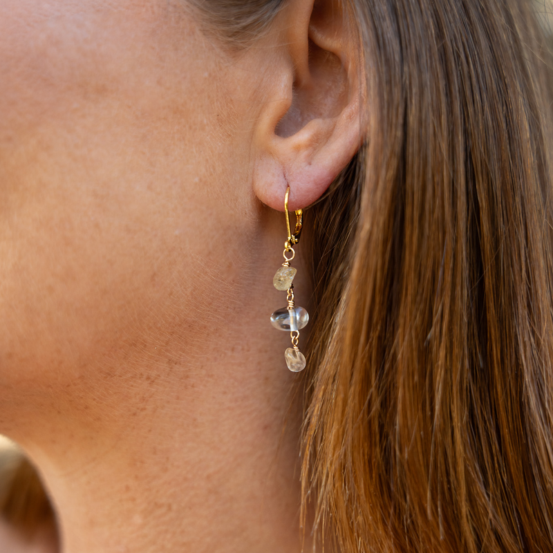 Citrine Crystal Beaded Chain Dangle Leverback Earrings