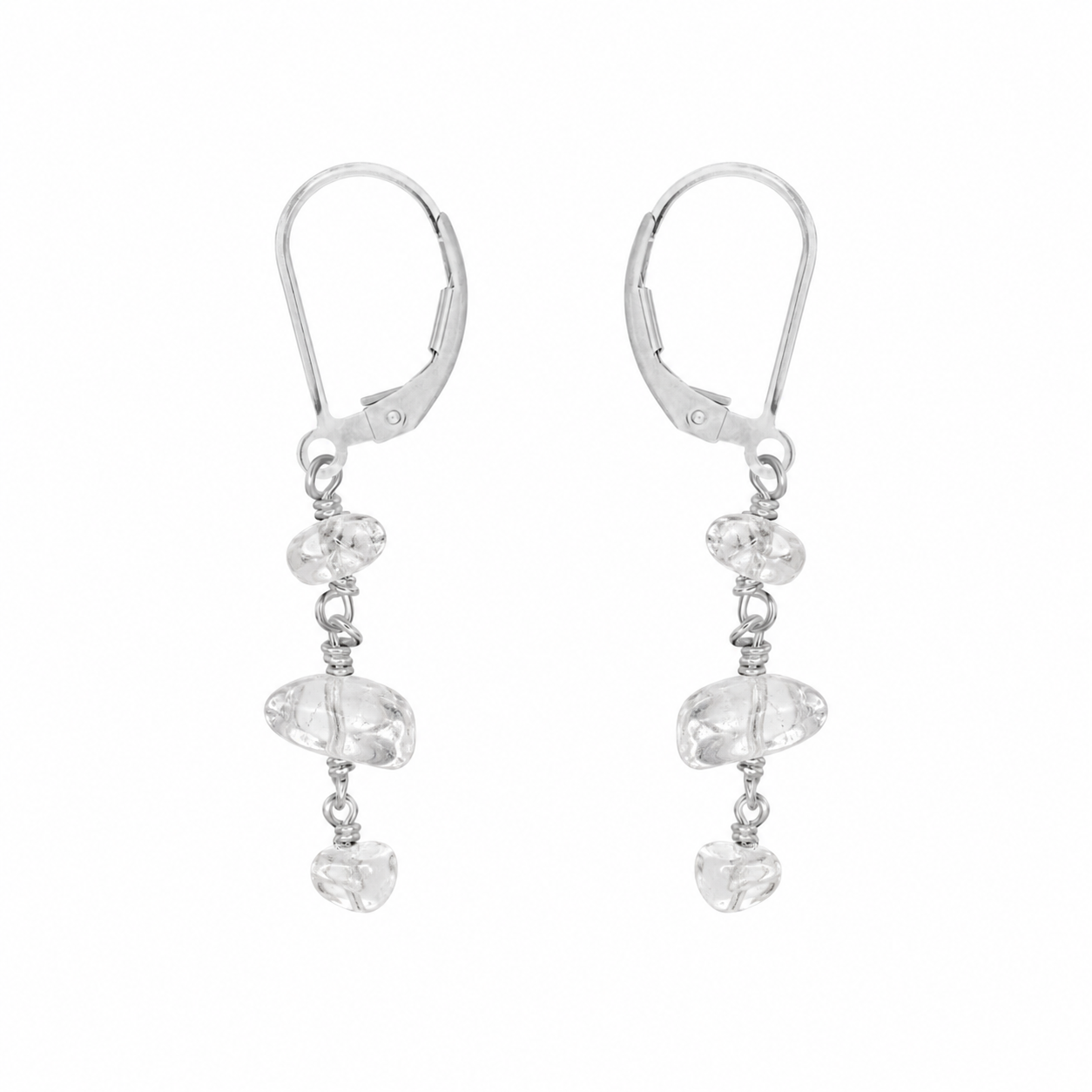 Crystal Quartz Beaded Chain Dangle Leverback Earrings
