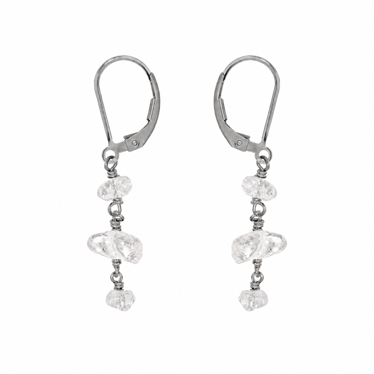 Crystal Quartz Beaded Chain Dangle Leverback Earrings