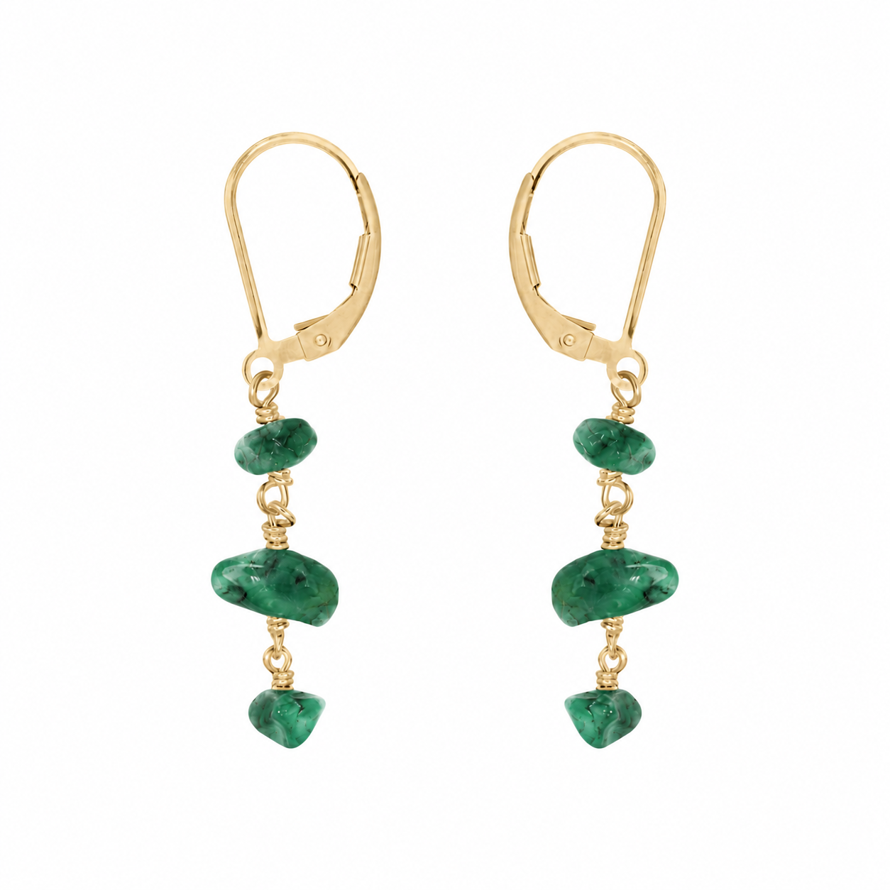 Emerald Crystal Beaded Chain Dangle Leverback Earrings