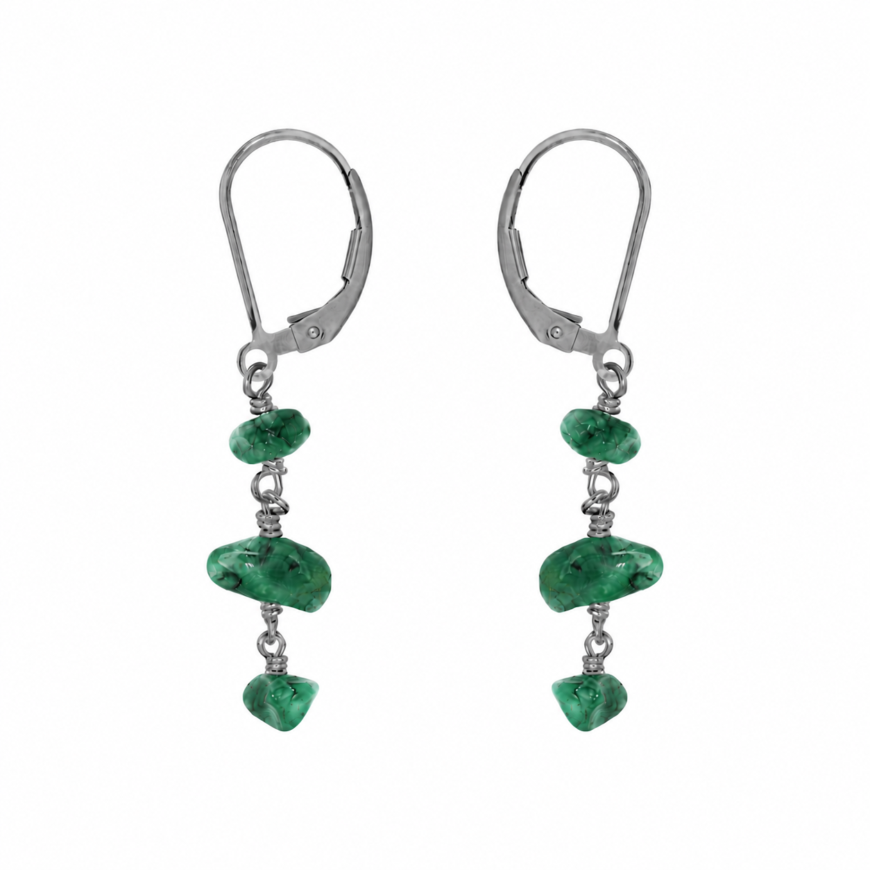 Emerald Crystal Beaded Chain Dangle Leverback Earrings