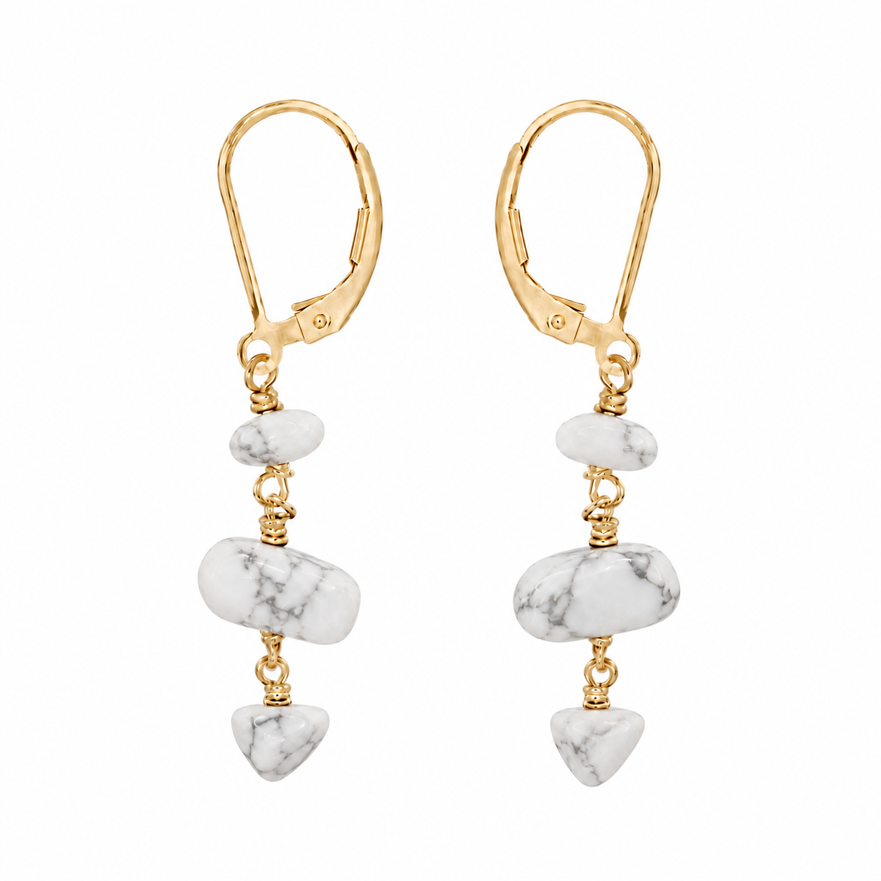 Howlite Crystal Beaded Chain Dangle Leverback Earrings