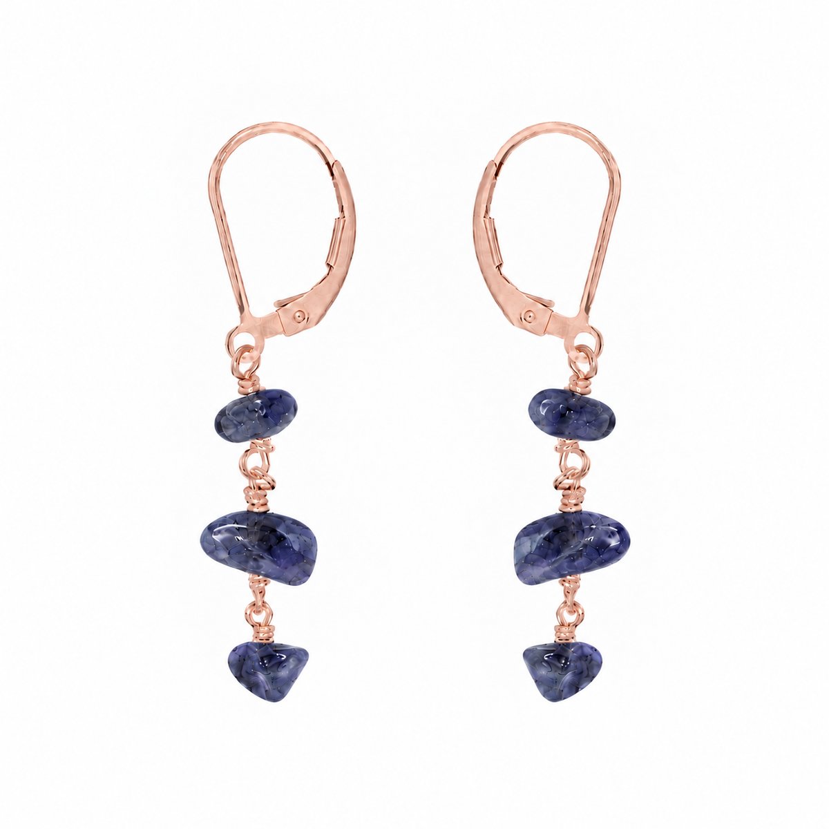 Iolite Crystal Beaded Chain Dangle Leverback Earrings