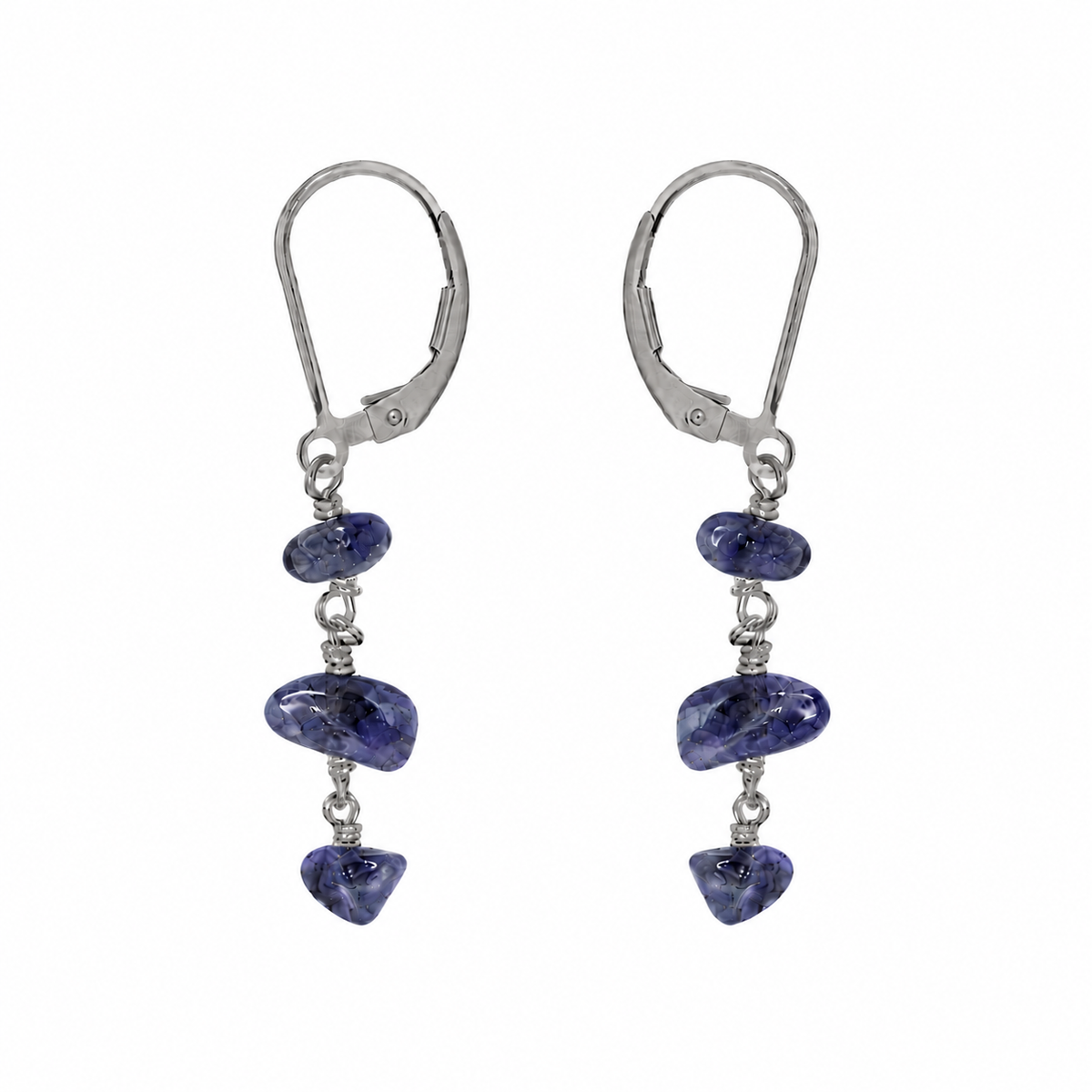 Iolite Crystal Beaded Chain Dangle Leverback Earrings