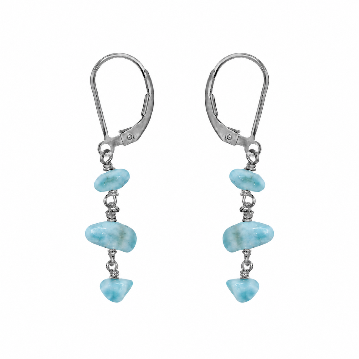 Larimar Crystal Beaded Chain Dangle Leverback Earrings