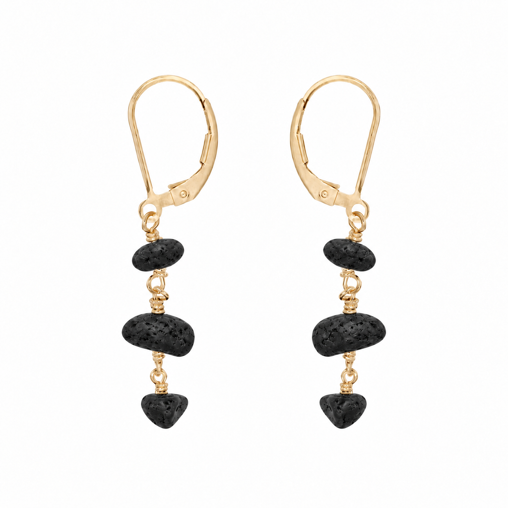 Lava Stone Beaded Chain Dangle Leverback Earrings