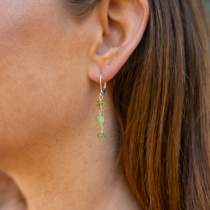 Peridot Crystal Beaded Chain Dangle Leverback Earrings