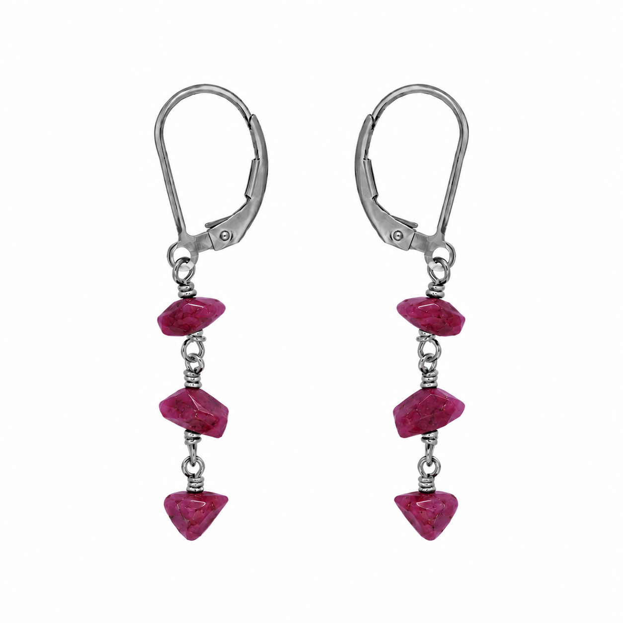 Ruby Crystal Beaded Chain Dangle Leverback Earrings