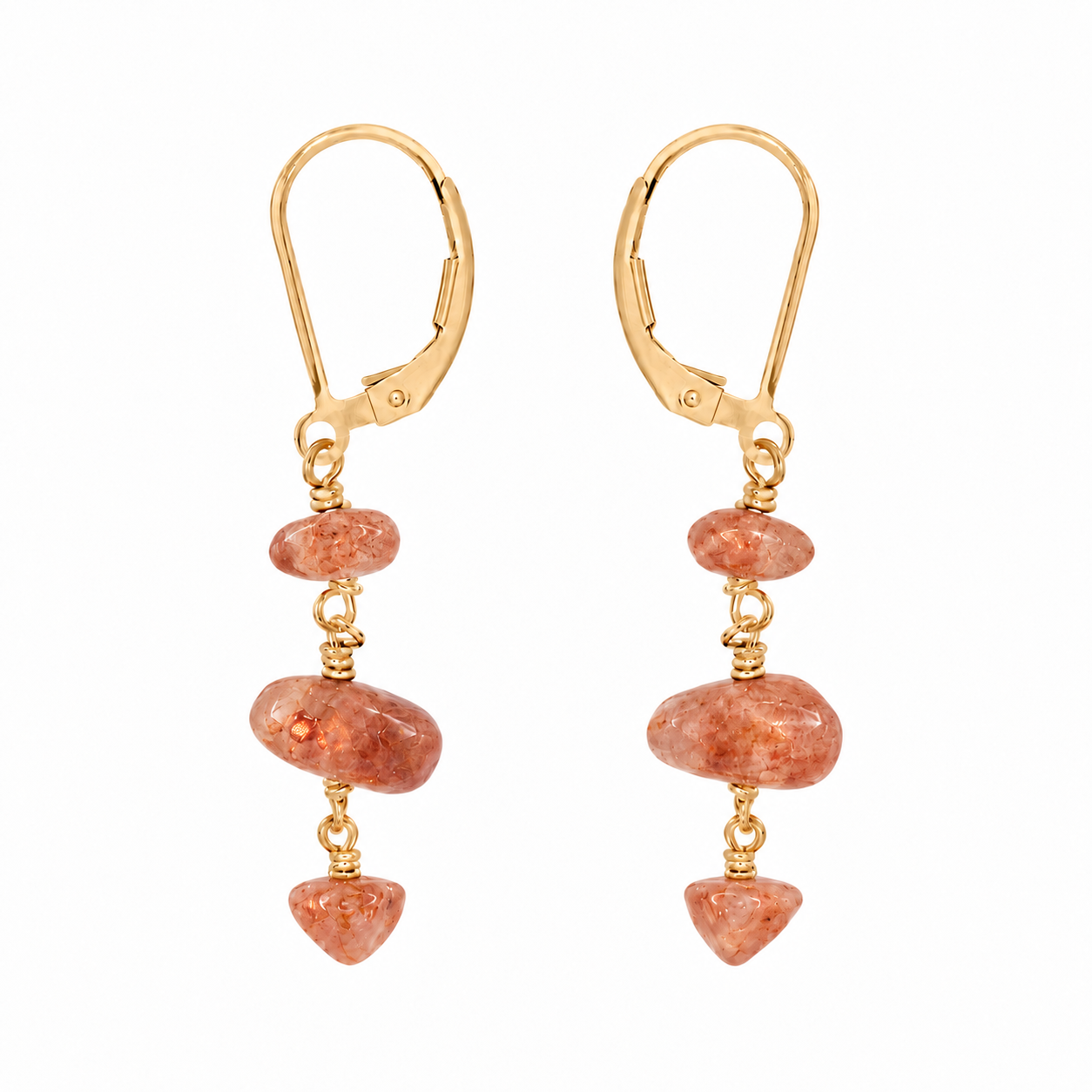 Sunstone Crystal Beaded Chain Dangle Leverback Earrings