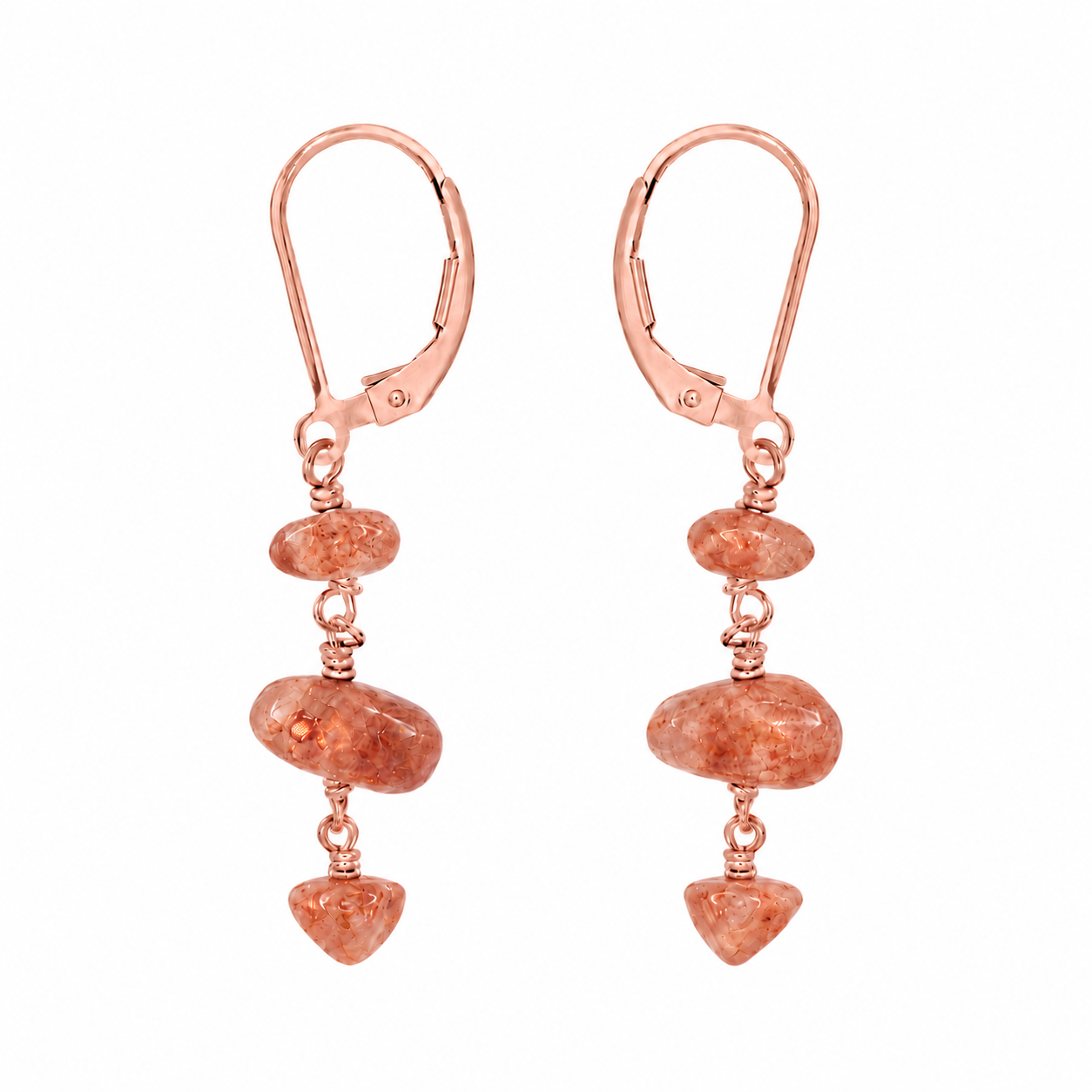 Sunstone Crystal Beaded Chain Dangle Leverback Earrings