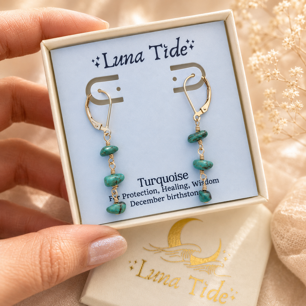 Turquoise Crystal Beaded Chain Dangle Leverback Earrings