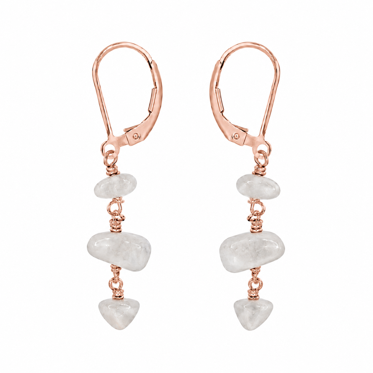 White Moonstone Crystal Beaded Chain Dangle Leverback Earrings