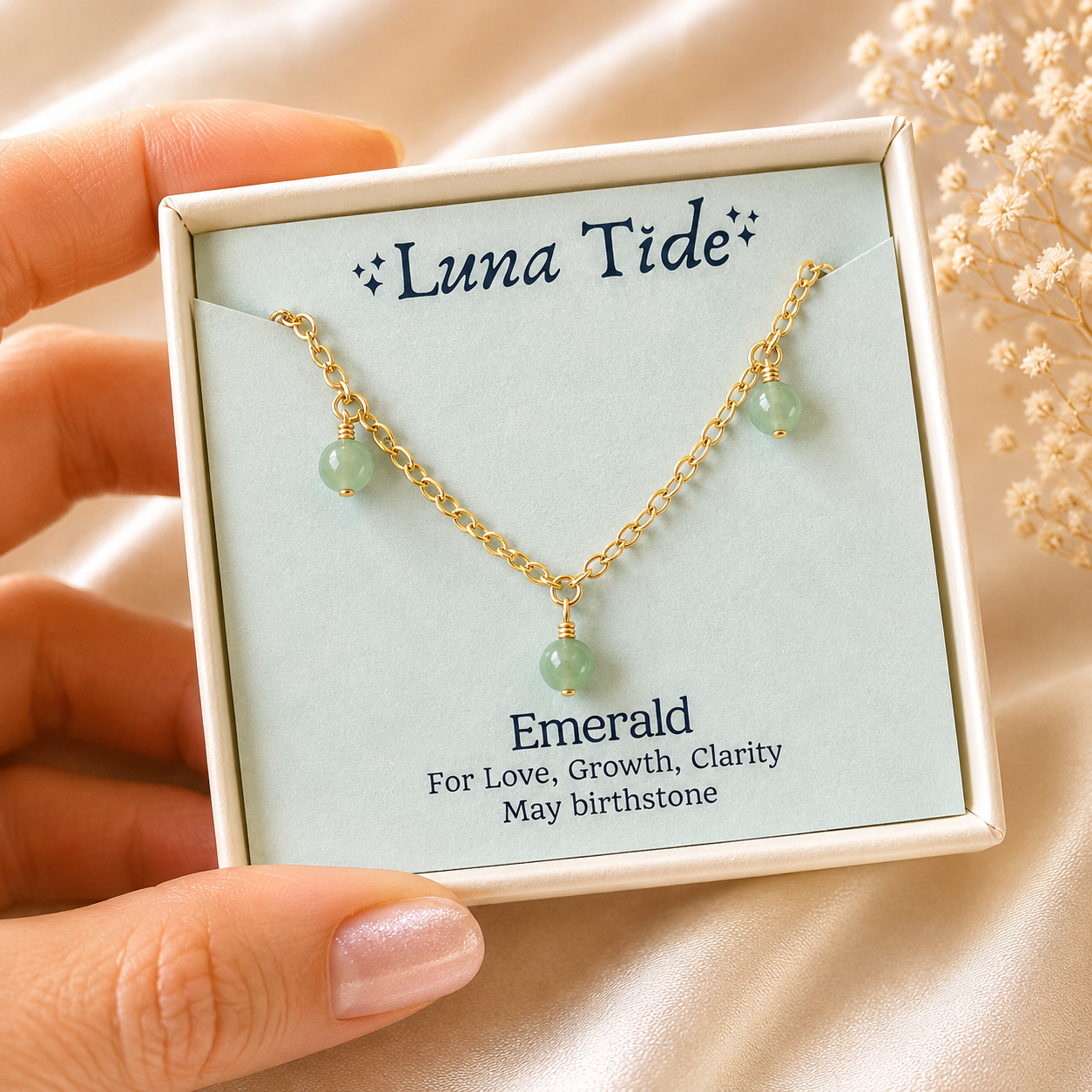 Emerald Boho Gemstone Bead Drop Charm Bracelet