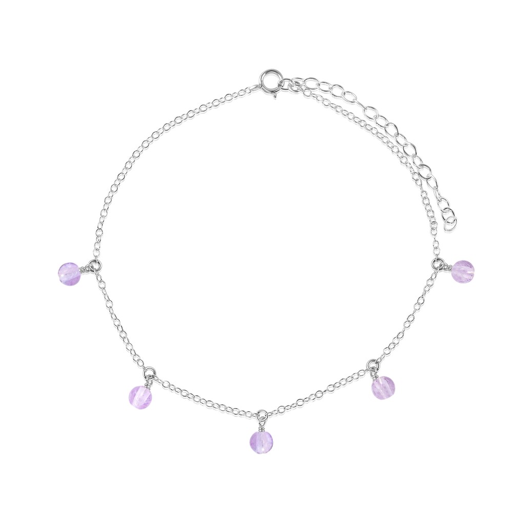 Boho Pink Amethyst Gemstone Bead Drop Anklet