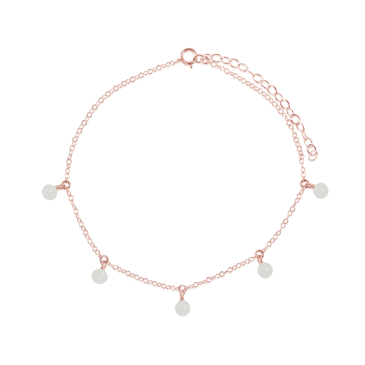 Boho White Moonstone Gemstone Bead Drop Anklet