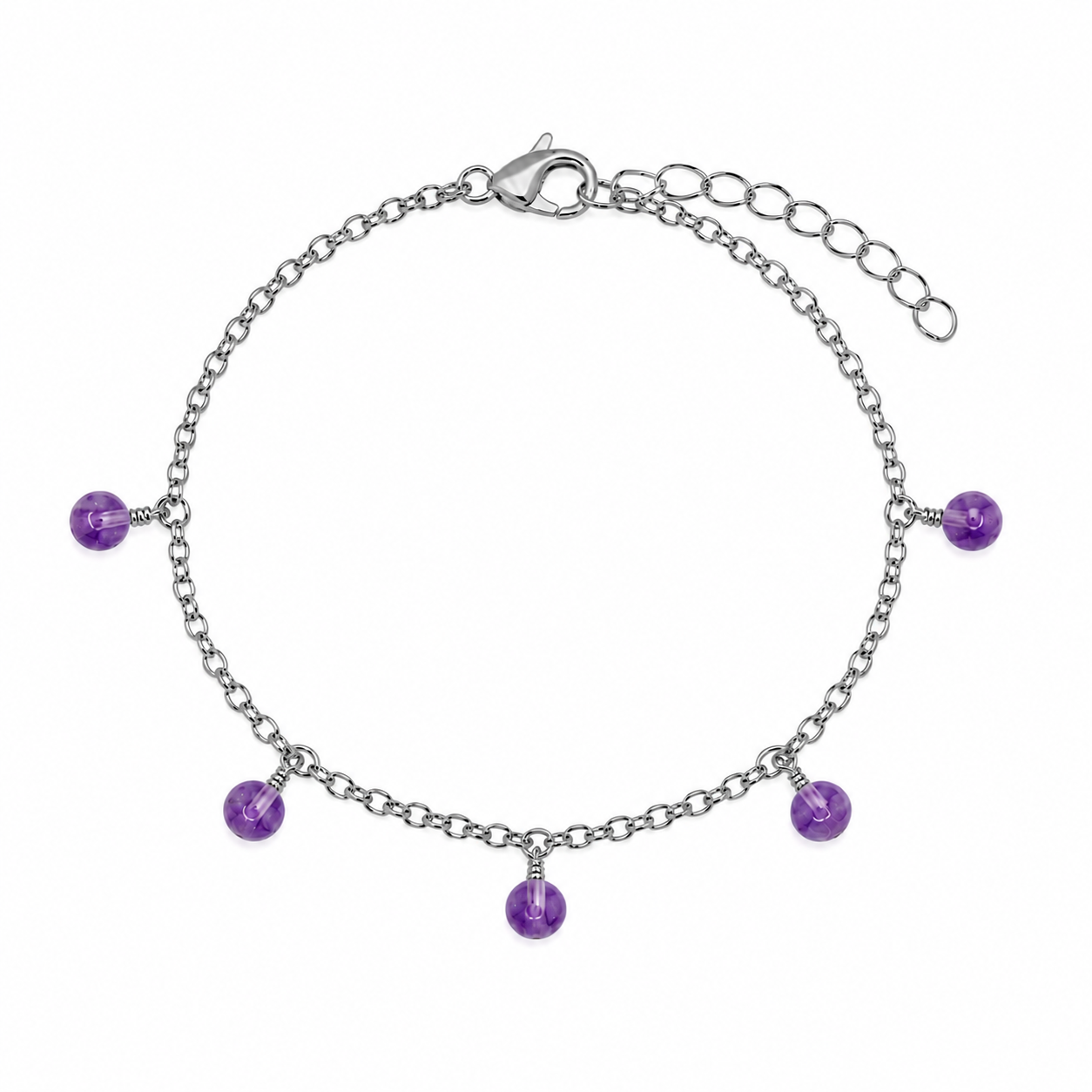 Amethyst Boho Gemstone Bead Drop Charm Bracelet