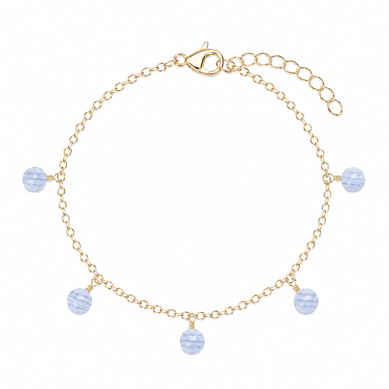 Blue Lace Agate Boho Gemstone Bead Drop Charm Bracelet