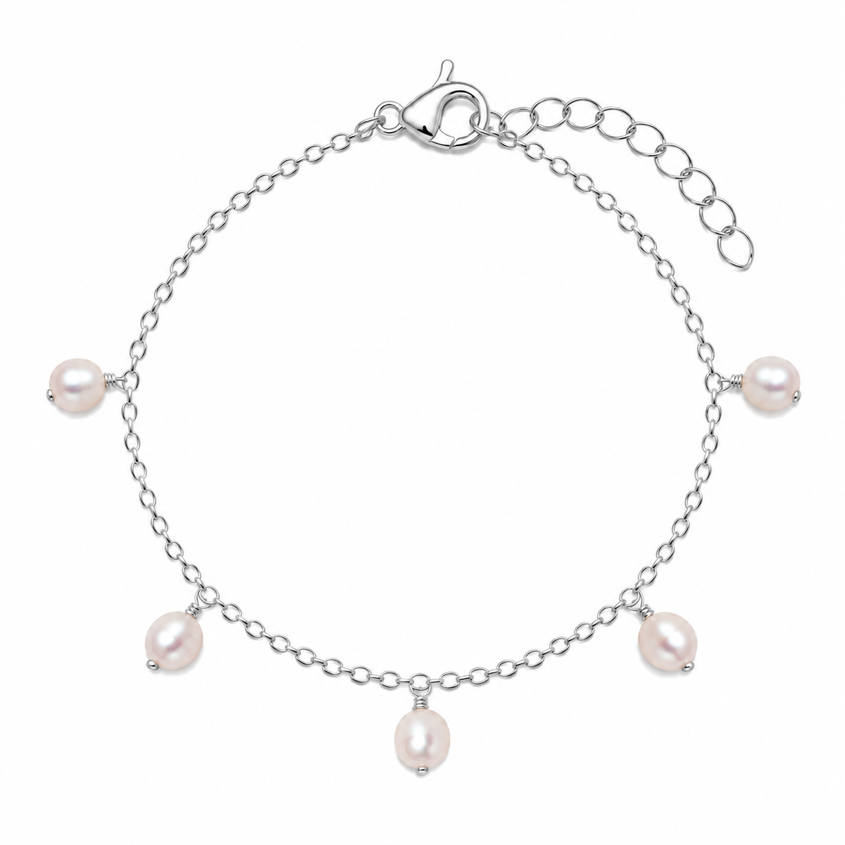 White Freshwater Pearl Boho Gemstone Bead Drop Charm Bracelet