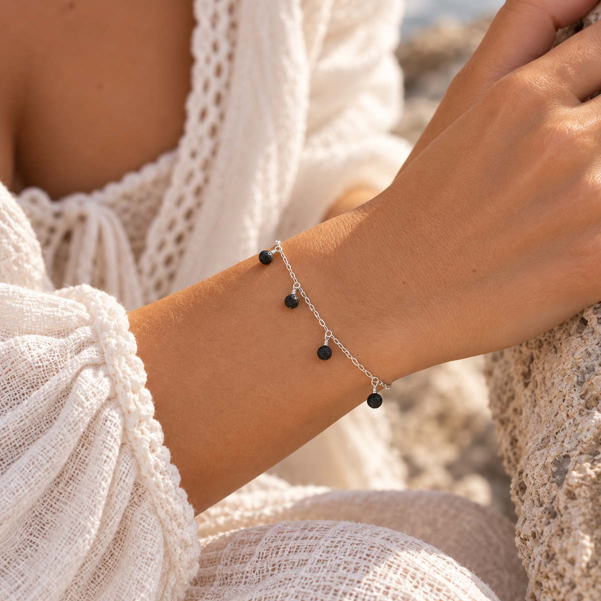 Lava Stone Boho Bead Drop Charm Bracelet