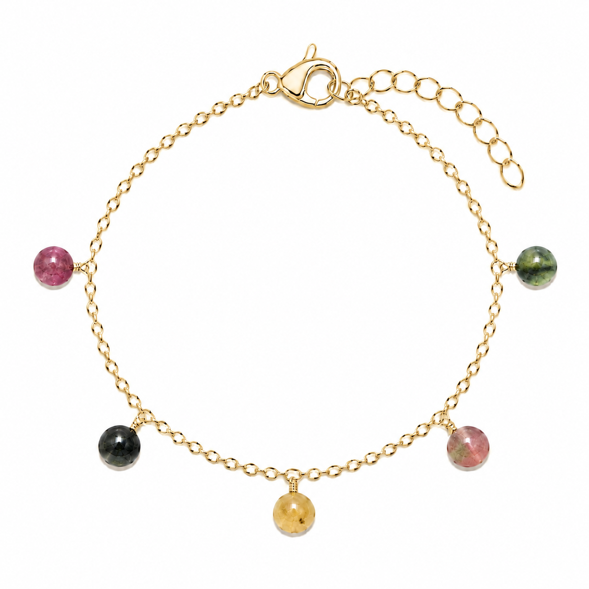 Rainbow Tourmaline Boho Gemstone Bead Drop Charm Bracelet