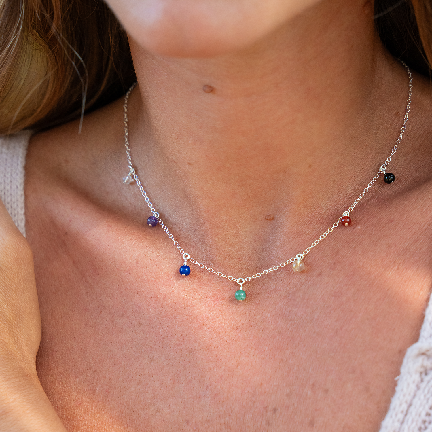 Chakra Crystals Bead Drop Necklace