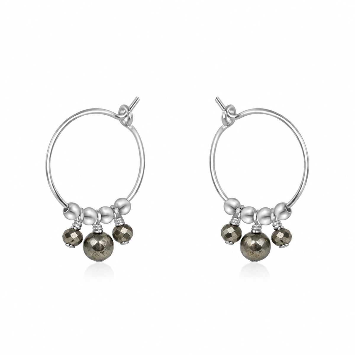 Pyrite Gemstone Bead Drop Hoop Earrings