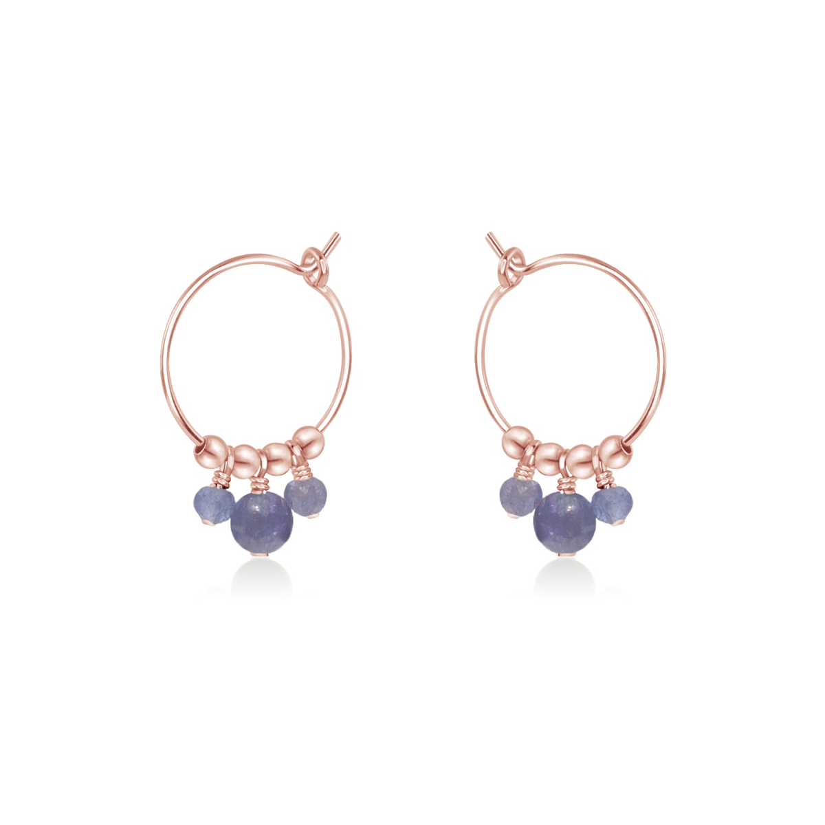 Tanzanite Gemstone Bead Drop Hoop Earrings