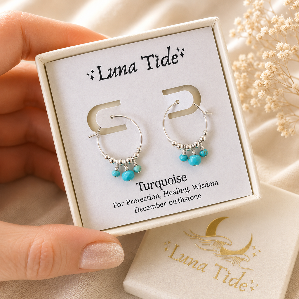 Turquoise Gemstone Bead Drop Hoop Earrings