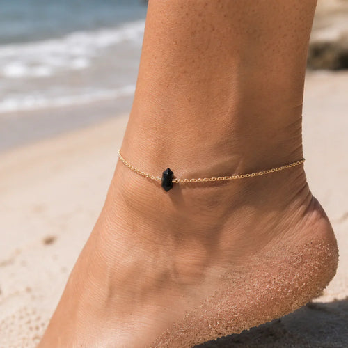 Black Tourmaline Double Terminated Crystal Point Anklet