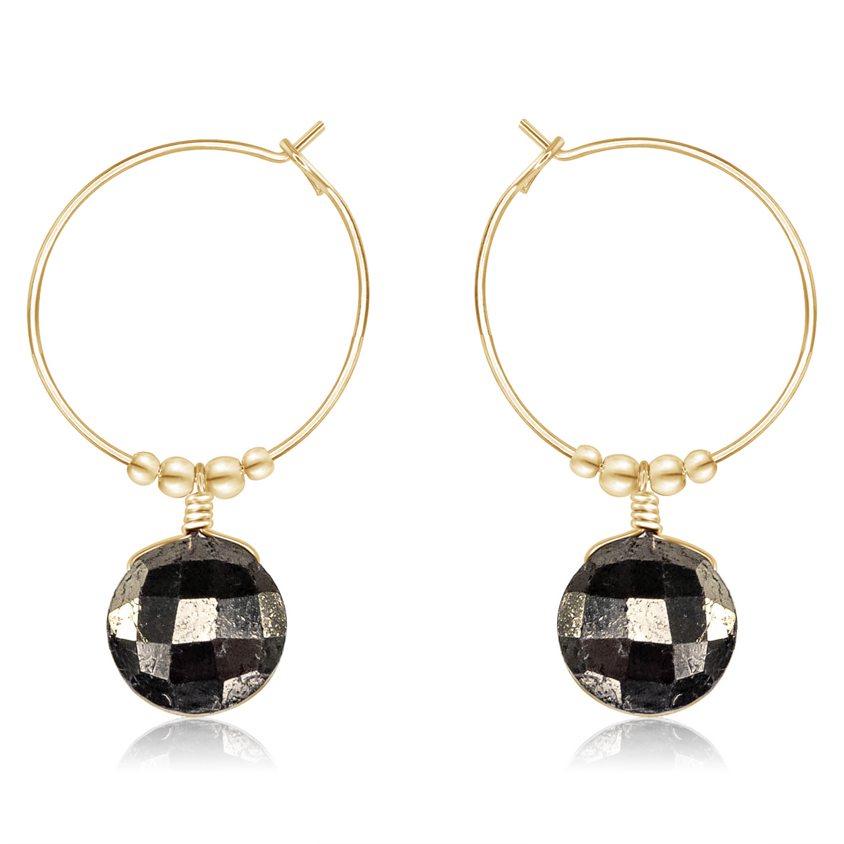 Faceted Pyrite Crystal Circle Dangle Hoop Earrings