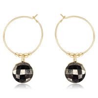 Faceted Pyrite Crystal Circle Dangle Hoop Earrings