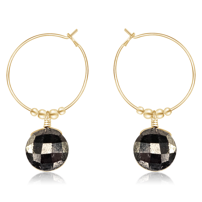 Faceted Pyrite Crystal Circle Dangle Hoop Earrings