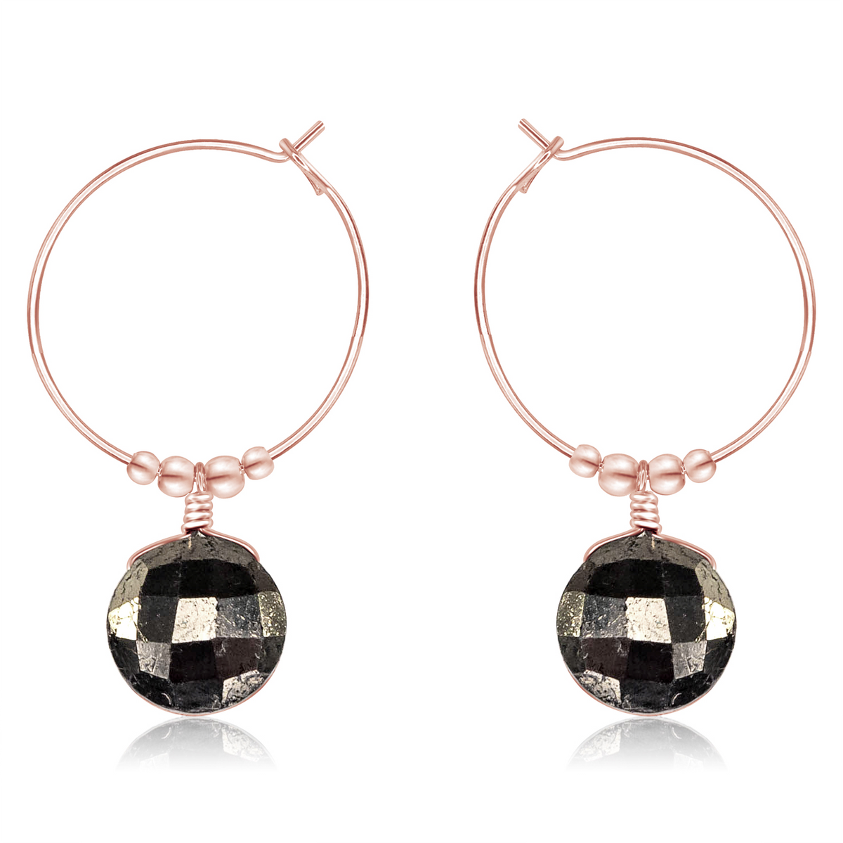 Faceted Pyrite Crystal Circle Dangle Hoop Earrings