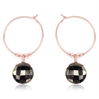 Faceted Pyrite Crystal Circle Dangle Hoop Earrings