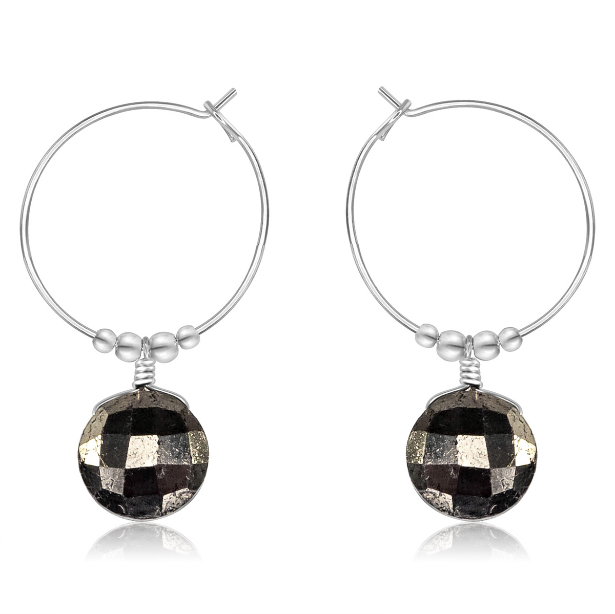 Faceted Pyrite Crystal Circle Dangle Hoop Earrings