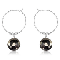 Faceted Pyrite Crystal Circle Dangle Hoop Earrings