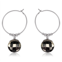 Faceted Pyrite Crystal Circle Dangle Hoop Earrings