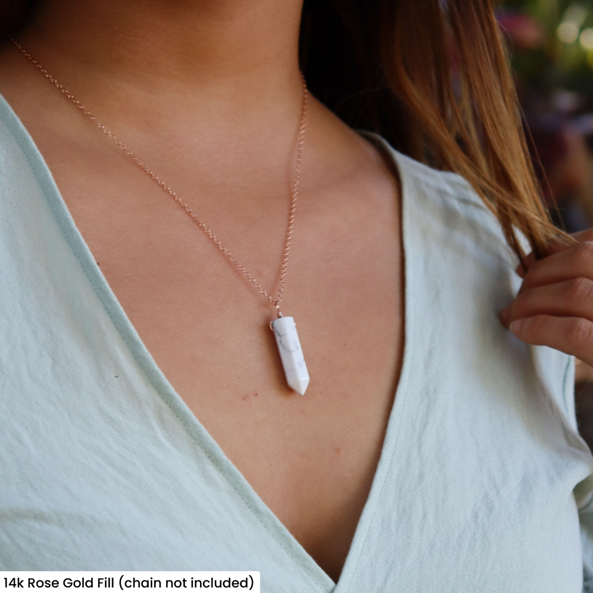 White Howlite Polished Hexagonal Point Crystal Pendant