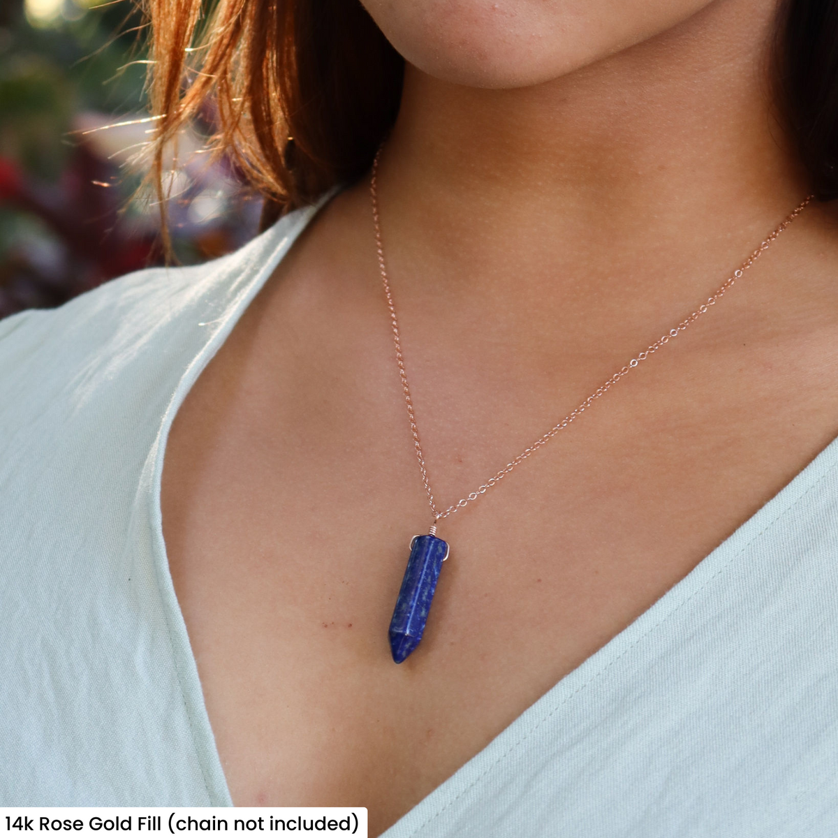 Lapis Lazuli Polished Hexagonal Point Crystal Pendant