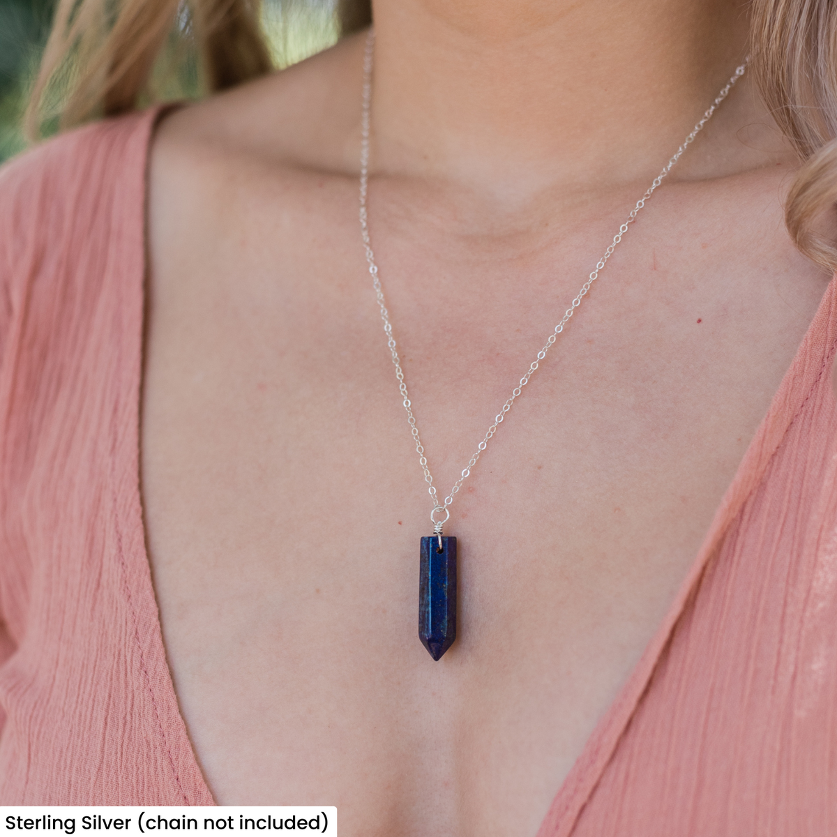 Lapis Lazuli Polished Hexagonal Point Crystal Pendant