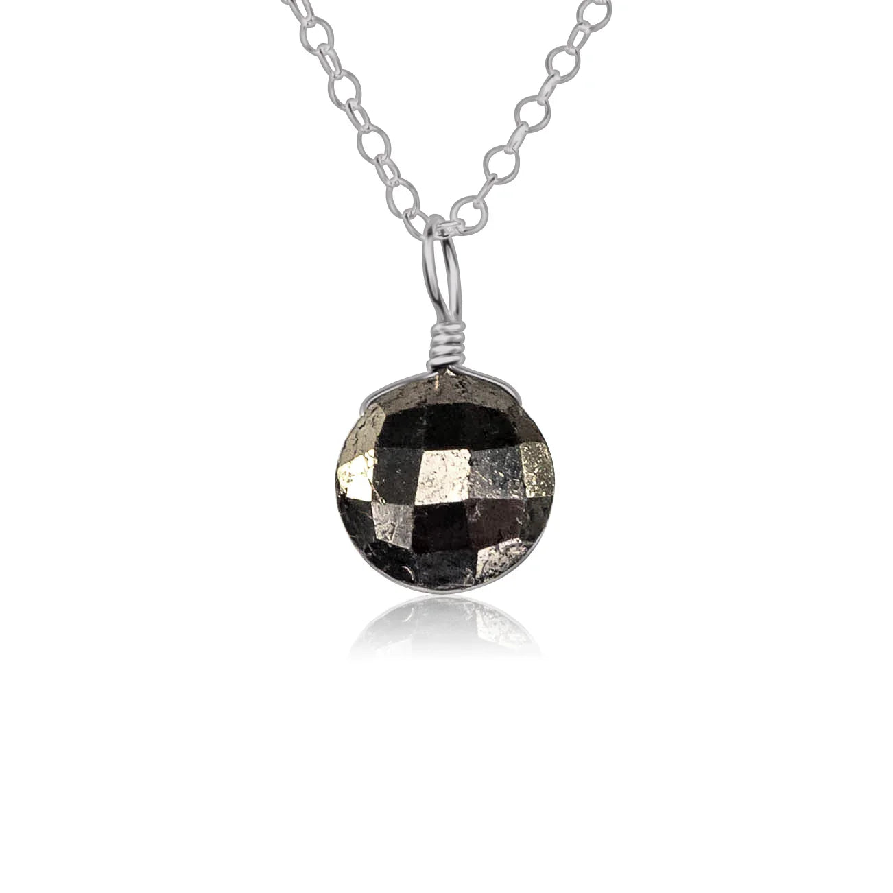 Faceted Pyrite Crystal Circle Pendant Necklace