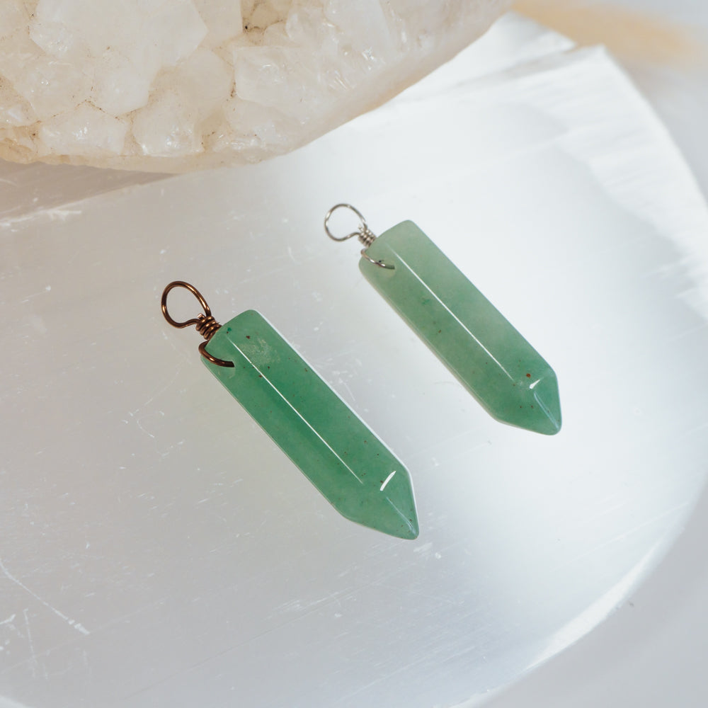 Green Aventurine Polished Hexagonal Point Crystal Pendant